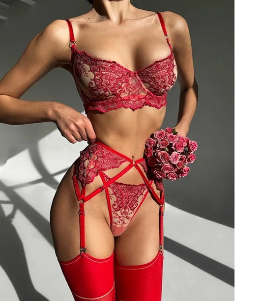 Lingerie Floral Sexy Red